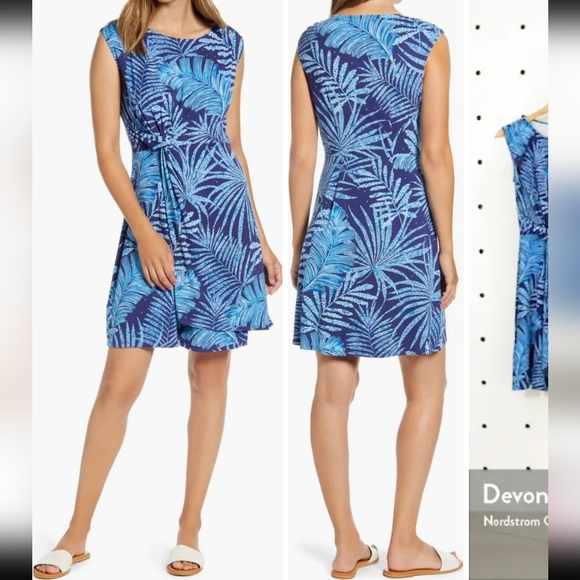 NWT Tommy Bahama Heather Sands Gray Blue Tie Side V Neck Dress Size S Floral